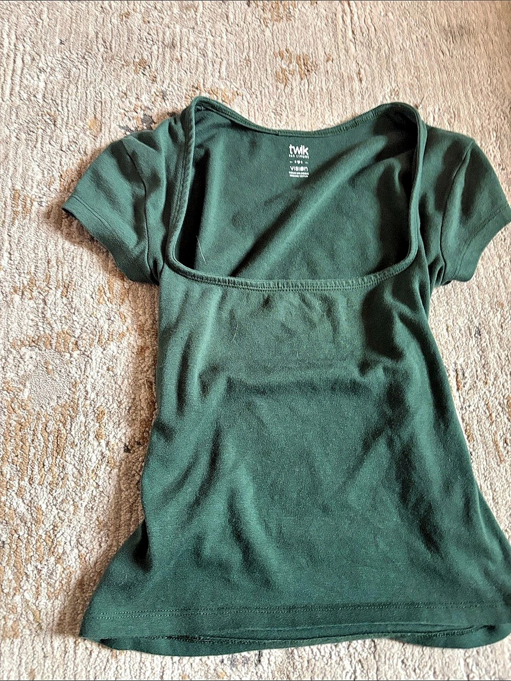 Par Simons Twik Vision Organic Cotton Square Neck Tee in Green Like New